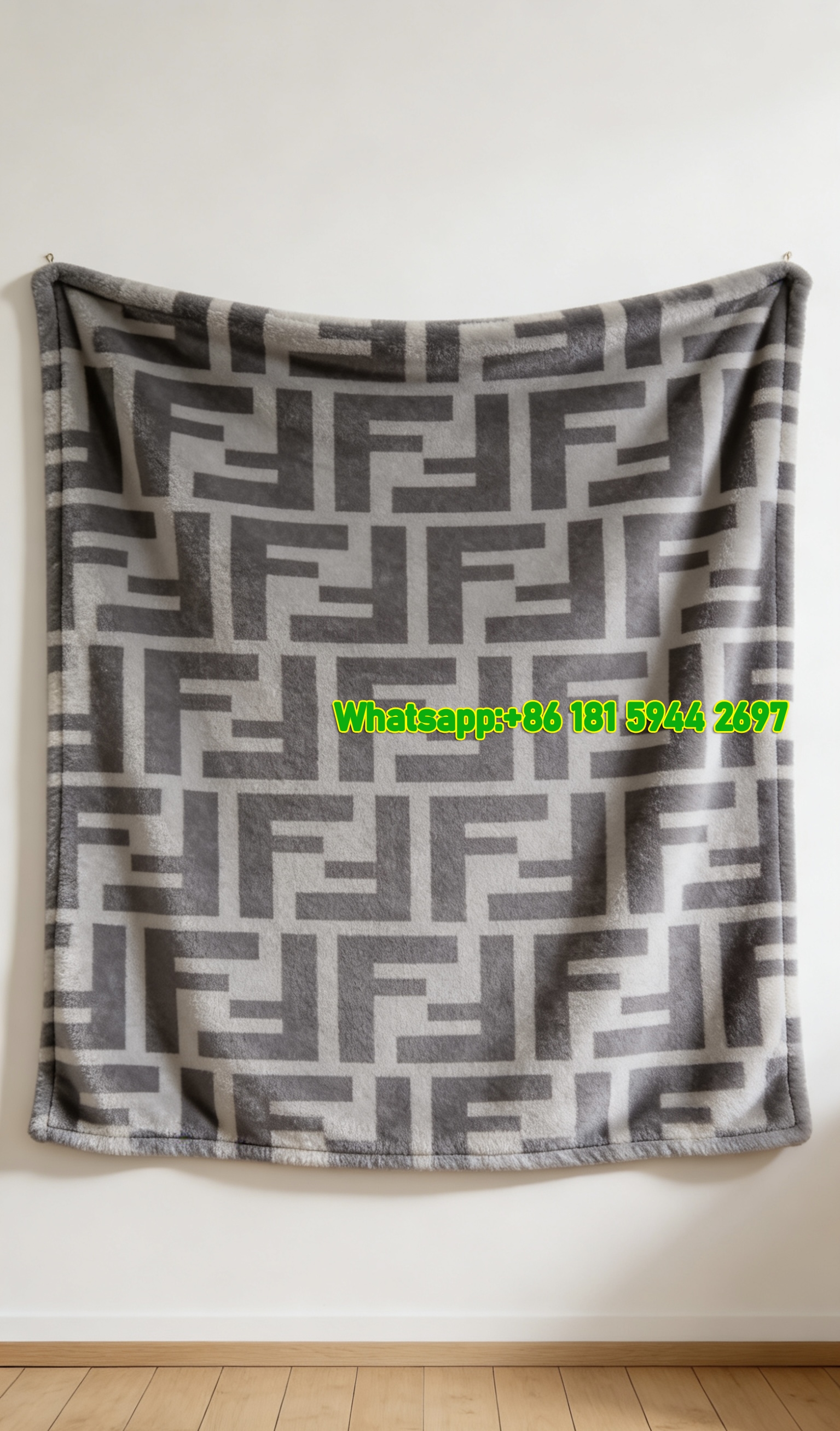 Fendi Grey Monogram FF Logo Flannel Sofa Throw Blanket IMG_9424